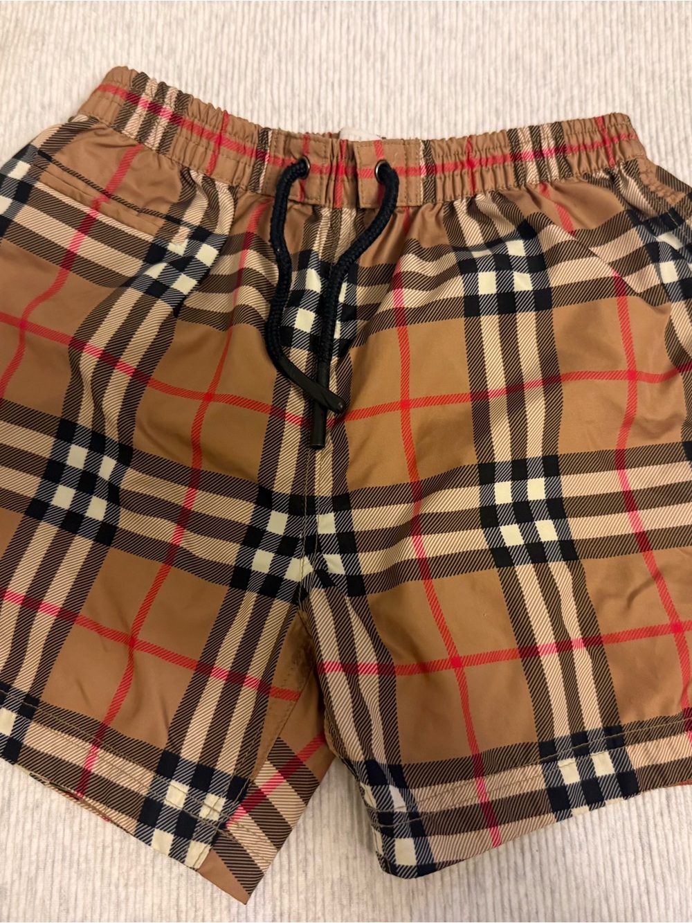 Boys Burberry Nova Check Swim Shorts 2T Plaid Neutral